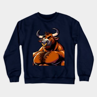 Muscular Winking Bull Anthro Furry Minotaur Design Crewneck Sweatshirt